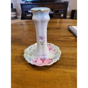 Antique RS Germany Porcelain Floral Hat Pin Holder Scalloped Base